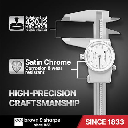 Brown & Sharpe 6-Inch Dial Caliper–Precision Stainless Steel Measuring Tool - size: 6 Inch