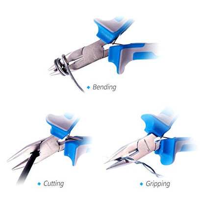 SPEEDWOX Long Nose Pliers Wire Cutters 5 Inches Micro Side Cutting with Spring Fine Pliers Precision Small Jewelry Making Tool Serrated Jaws Professional Handle Craft Chrome Vanadium Steel - style: 5" Long Nose Plier