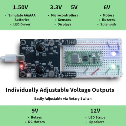 USB-C Adjustable 12V/9V/6V/5V/3.3V/1.5V 2A Total Output Breadboard Power Supply USB-C PD Compatible with Raspberry Pi, Pico W, ESP32 (Power Supply Starter Kit)