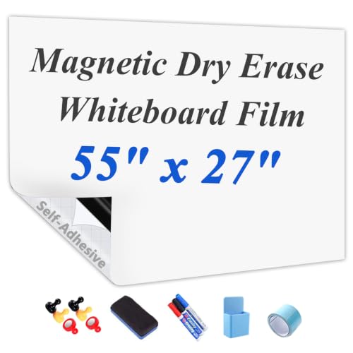 JUMUBOARD Self-Adhesive Magnetic Dry Erase Whiteboard Sticker, 55" x 27" - size: 55"W x 27"H