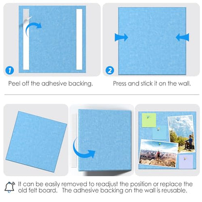 MaxGear Felt Bulletin Board 36" x 24", 6 Pack Blue Felt Wall Tile Push Pin - color: Blue, size: 36" x 24"