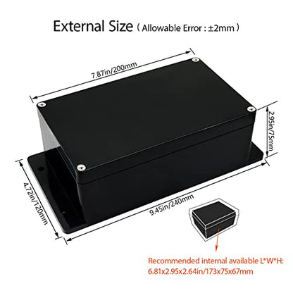 Junction Box IP65 Waterproof Dustproof ABS Plastic Universal Electric Project Enclosure with Fixed Ear Black 7.9x4.7x3.0 inch (2pc) - size: 7.9"x4.7"x3.0"(2 pack)
