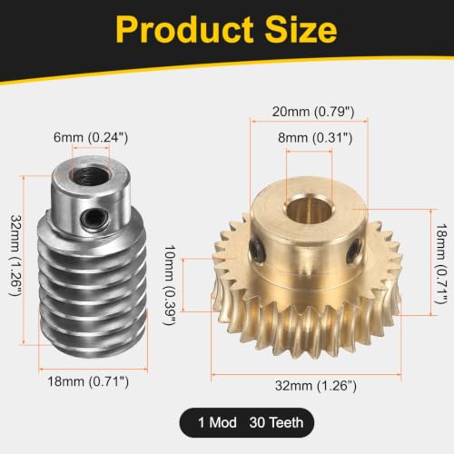 uxcell Worm Gear Set 30T 1 Module 30:1 Reduction Rate, 8mm/6mm Bore - size: 8mm/6mm Bore (1Mod 30T)