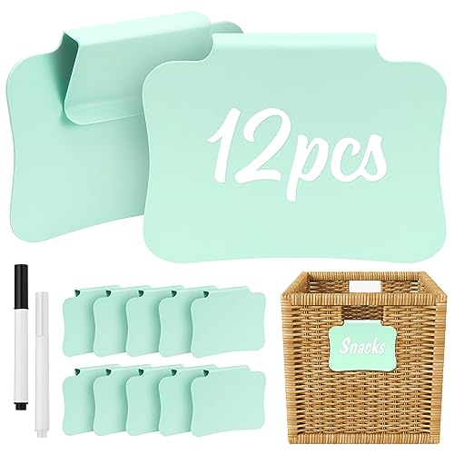 12PCS Basket Labels Clip On for Storage Bins, Removable & Erasable Bin Labels Clips On, Laundry Kitchen Pantry Labels for Organizing Baskets Cube Box (Green) - color: Green-12pcs