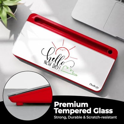 Chalkola Red/White Glass Desktop Whiteboard with Storage, Dry Erase Board - color: Red/White