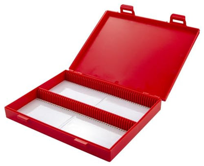 Caplugs Evergreen 258-6188-R30 HS2L Series Slide Storage Box,100 Places, Mailing Box for Safely Shipping Microscope Slides, Styrenic Thermoplastic Polypropylene, Red (2586188R30E1)