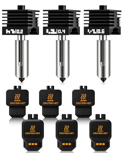 3Pcs P2S Hotend with 0.2/0.4/0.6mm Bambu Lab P2S/H2D/H2S/H2C Hardened Steel Nozzle, Quick Swap Precision 3D Printer Extruder Hot End Kit with 6 Silicone Cover Socks - size: 3PK 0.2/0.4/0.6mm