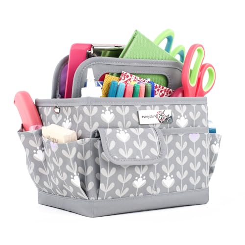 Everything Mary Desktop Tote Organizer – Purple & Grey Floral Craft Caddy – Storage Bag for Art Supplies, Sewing, Scrapbooking & DIY Tools – Portable Craft Organization - color: Purple Floral