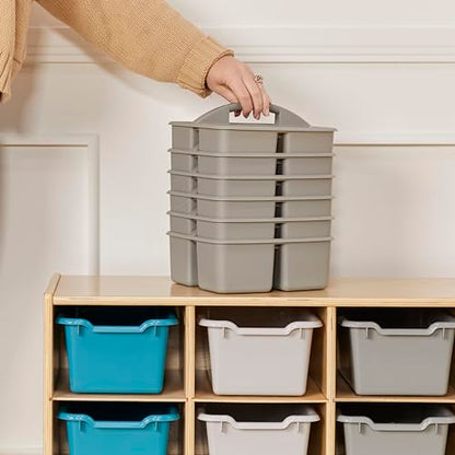 ECR4Kids 3-Compartment Small Storage Caddy Organizer, 6-Pack, Grey - color: Grey