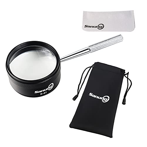 Sanung Z-21 Handheld Optical Magnifying Glass 30X with Detachable Handle, 1.85IN Magnifier Lens Set for Senior Kids Reading Exploring Jewelry Identifying