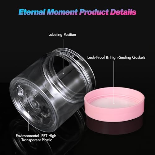 Eternal Moment 36 Pack 2 OZ Plastic Jars Clear Cosmetic Container with Lids - color: Pink Lid, size: 2 Ounce