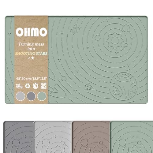 OHMO Galaxy Pet Feeding Mat, 18.9x11.8 Silicone Cat Food Mat, Sage Green - color: Sage Green, size: 18.9"L x 11.8"W