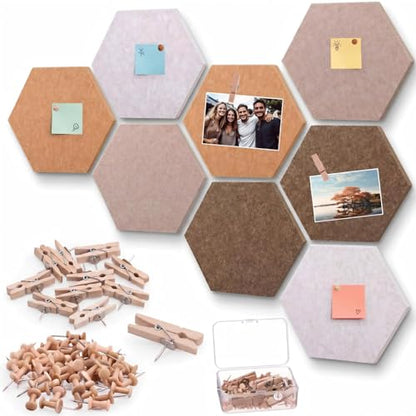 Mooliwe 8 Pcs 12 Inch Hexagon Cork Board Tiles Pins Clips, Burlywood - color: Burlywood
