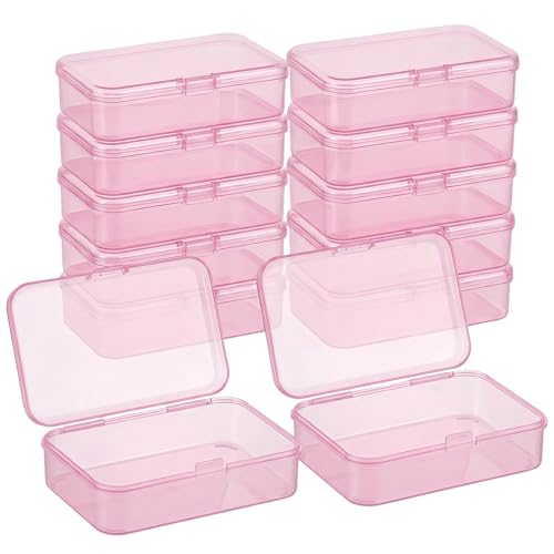 12 Pack Pink Small Containers with Lids 3.35x2.17x0.98 in, Mini Plastic Storage Box for DIY Bead Organizer, Craft Accessory Case - color: Pink