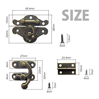 24 Sets Retro Jewelry Box Hinges and Latches Hooks, Small Latches Hinges for Wooden Boxes Hardware, Antique Cabinet Furniture Hinges Hasp Clasp - Bronze Tone (24pcs) - color: 24pcs
