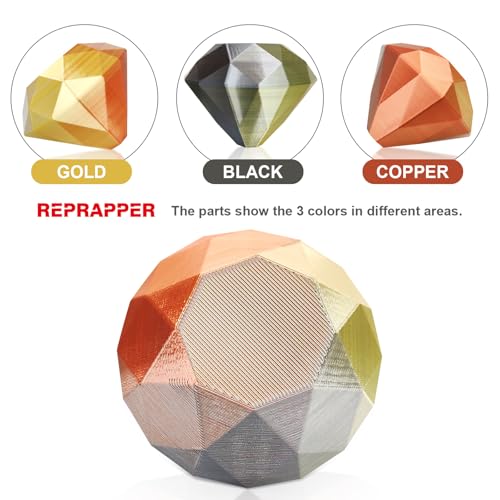 Reprapper Triple Color Filament Coextrusion PLA Filament 1.75mm for 3D Printer, Multicolor Like Dual Color Silk Rainbow pla, 2.2lbs (1kg), Silk PLA Gold/Copper/Black - color: 3colorpla-1.75mm-1kg-s-gold-copper-bk
