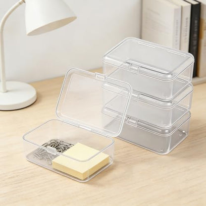 4 Pcs Small Clear Plastic Storage Boxes with Hinged Lids, 3.7x2.5x1 inches