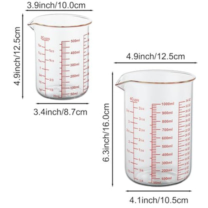 3 Piece Glass Measuring Cup Set, Includes 2-Cup, 4-Cup, and 8-Cup High Borosilicate Glasss Liquid Measuring Cups, Dishwasher, Freezer, Microwave, and Preheated Oven Safe, Essential Kitchen Tools - size: 2Cup/4Cup/8Cup