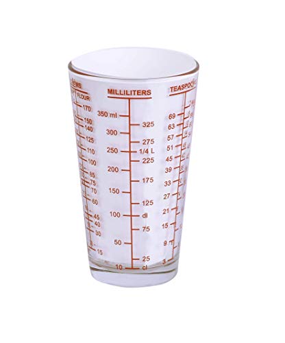 Kolder Mix N Measure Glass, Multi-Purpose Liquid and Dry Measuring Cup, 6 Units of Measurement, Heavy Glass, Red - color: Heavy Glass, Red