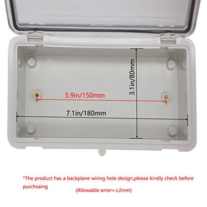 Zulkit Junction Box ABS Plastic Dustproof Waterproof IP65 Electrical Boxes Hinged Shell Outdoor Universal Project Enclosure Clear Cover with 2 Cable Glands 7.9 x 3.9 x 2.8 inch (200x100x70mm) - size: 7.9" x 3.9" x 2.8"