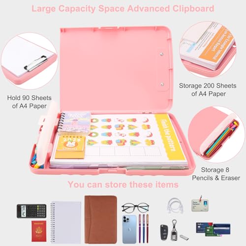 Clipboard with Storage, A4 Binder Nursing Clipboards with Pen Holder, Heavy Duty Storage Clipboards with Low Profile Clip, Clipboard Folder Side-Opening, Smooth Writing Clip Board (Peachy Pink) - color: Peachy Pink
