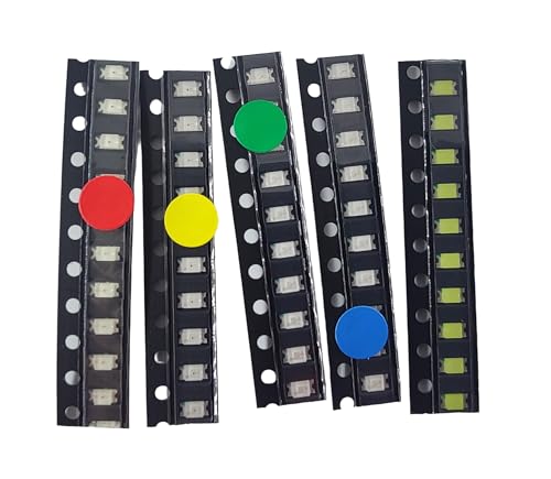 1206 SMD LED Assortment Kit, Surface Mount LEDs, 5 Colors, Red Blue Green Yellow White, 50 Pieces Total - size: Package: 1206