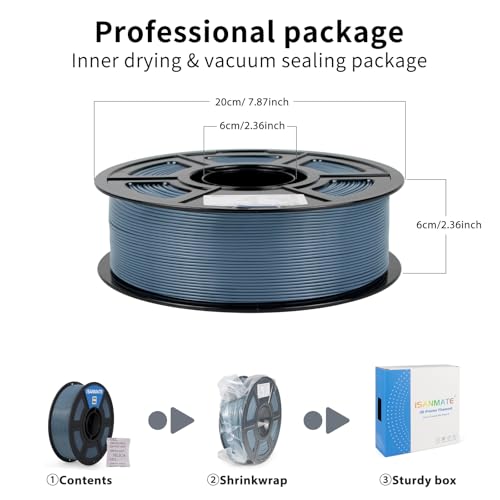 iSANMATE ASA Filament 1.75mm Bluish-Grey 1KG, UV & Weather Resistant 3D Printer Filament Perfect for Outdoor Functional Parts, Dimensional Accuracy +/- 0.02mm, 1kg Spool (2.2lbs) - color: Grey