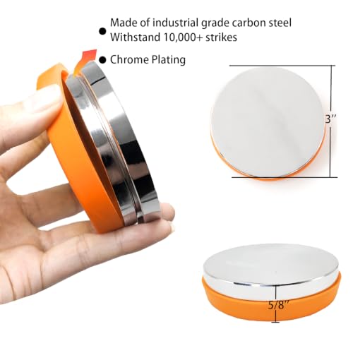 Steel Bench Block and Metal Stamping Hammer Kit, No-Rebound Metal Bench Block, Jewelry Stamping Hammer, Jewelry Metal Stamping Tools for Jewelry Making & Metal Stamping - color: Orange, Round