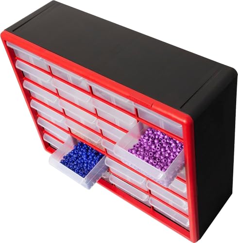 Akro-Mils 24-Drawer Plastic Storage Cabinet, 20"W x 6"D x 16"H, Red - color: Red, size: 24 Drawer, style: 1 Pack