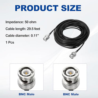 uxcell BNC Male to Male Coaxial Jumper Cable 50 Ohm 29.5 Feet RG174 - size: 29.5 Feet