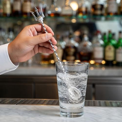 Homestia Bar Spoon, 12'' Stainless Steel Cocktail Spoon, Trident Handle End - color: Trident 12" + Silver