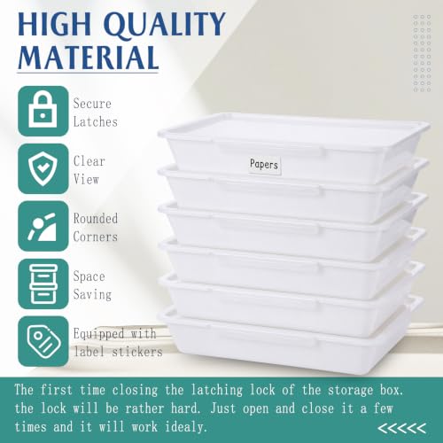 Tinlade 6 Pcs Classroom Paper Storage Bins with Lids, 13x10, White - color: White