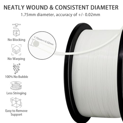 YOUSU 5KG(11lbs) PLA Plus Filament 1.75mm White, PLA+ Filament 1.75mm 3D Printer Filament, Cost Effective Large Roll 3D Printing Filament for Big Projects - color: F14-pla+ 5kg White, size: F-PLA+