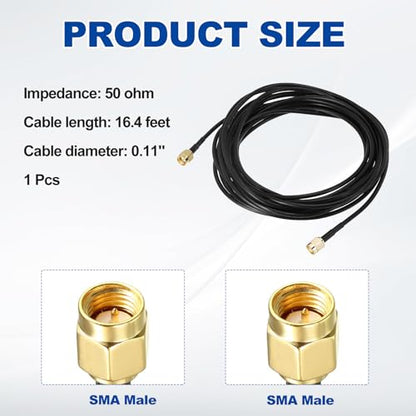 uxcell SMA Male to SMA Male Coaxial Cable 50 Ohm 16.4 Feet RG174 - size: 16.4 Feet