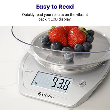 Etekcity 0.1g Food Kitchen Scale, Bowl, Digital Grams and Ounces for Weight Loss, Dieting, Baking, Cooking, and Meal Prep, 11lb/5kg, Stainless Steel Silver - color: Arctic Sliver, size: 11lb