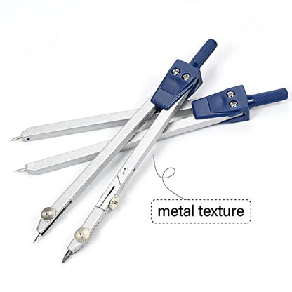 Unjoo 9Pcs Precision Geometry Set Metal Compass,Geometry Tool Set (Blue)