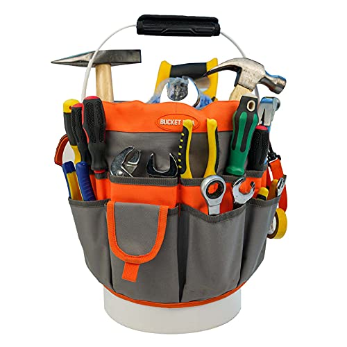 MELOTOUGH Bucket Idea Bucket Tool Organizer With 35 Pockets Fits to 3.5-5 Gallon Bucket (Orange) … - color: Orange