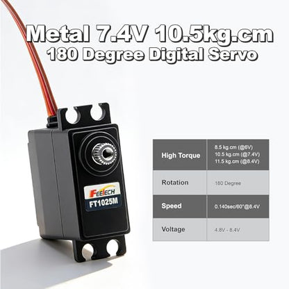 7.4V 10.5KG Metal Gear Digital Servo Motor, High Torque 180 Degree RC Servo for TRX4M, SCX24, 1/10 Scale Cars, Robotics, Boats & Planes, Upgraded Metal Gear System - size: 7.4V 10.5KG-180°