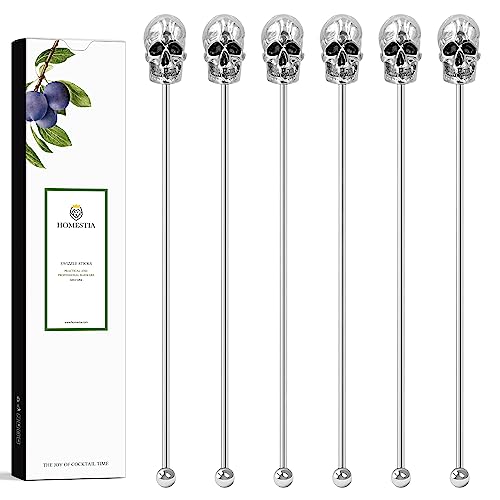 Homestia 6 Pcs 7.5'' Metal Stir Sticks, Cocktail Stirrers, Skull Halloween - color: Skull Series Silver