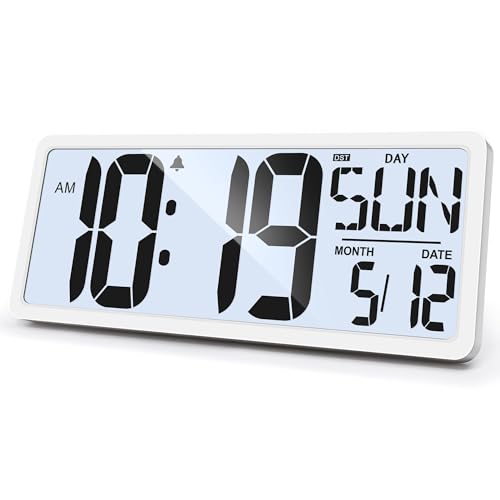 Large Digital Wall Clock with Backlight 15.2 Inch Digital Alarm Clock for Bedroom Wall Clocks Battery Operated Large Display with Temperature Desk Clocks for Office Living Room Decor - size: 15.2" Battery Operated with Backlight