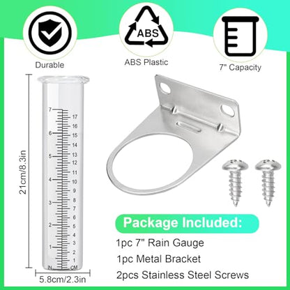 7" Capacity Rain Gauge Outdoor with Stainless Steel Mounting Rack Holder, Wall Mount Hanging Rain Measure Gauge for Yard,Post Mount Rain Gauge Large Rain Gauge Outdoor for Home Yard Garden