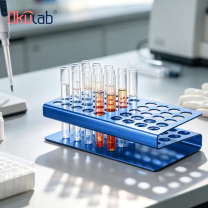 Aluminum Stainless Steel Test Tube Rack, 50 Round Holes Blue Test Tube Holder for Classroom, Lab, Suitable for Tubes of Dia.≤17mm, TTRS50BA1 - size: 50 Holes, Blue, for Tubes of Dia.≤17mm