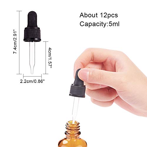 PH PandaHall Set of 12, Glass Eye Droppers for Essential Oil 10ml (1/3 Ounce) Pressure Rotating Cover Oil Droppers Pipettes Roller Tops for 10ml Essential Oil Bottles - color: Fit for 10ml Bottle