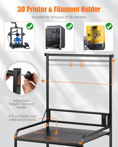AHOWPD 3D Printer Stand with Filament Storage, Sturdy Heavy Duty Workbench - color: Black