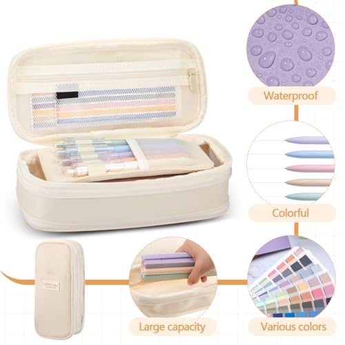 135 Pcs Book Annotation Kit with Pencil Case, 12 Pastel Highlighters, 11 Gel Pens, Fine Marker, 300 Transparent Sticky Notes, 2640 Index Tabs, Bible Study Supplies Kit(Classic,Beige) - color: Beige, style: Classic