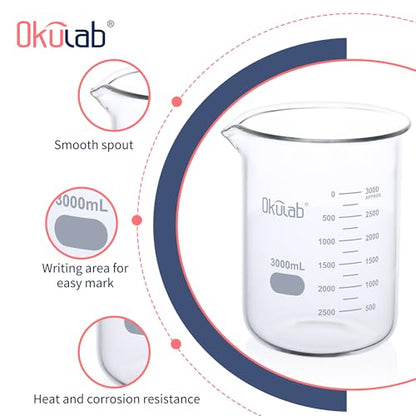 3000mL Glass Beaker, Low Form, Graduated 3.3 Borosilicate Glass Beakers for Lab, Classroom, Craft, Kitchen,BKLG3000A1 - style: Vol.3000ml