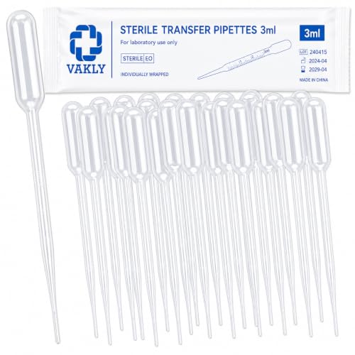 Vakly Sterile Transfer Pipettes 3 mL Individually Wrapped Disposable (25)