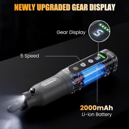 MulWark 113Pcs Rotary Tool Kit 5 Speed LED Display 4V Cordless Rotary Tool