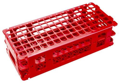 Caplugs Evergreen 240-3200-R8SI RT Series Test Tube Rack for 13 mm Tubes, 90 Places, Red Polypropylene Co-Polymer, Lightweight, Stackable, Autoclavable, Collapsible, Submersible, Testing, Laboratory - color: Red