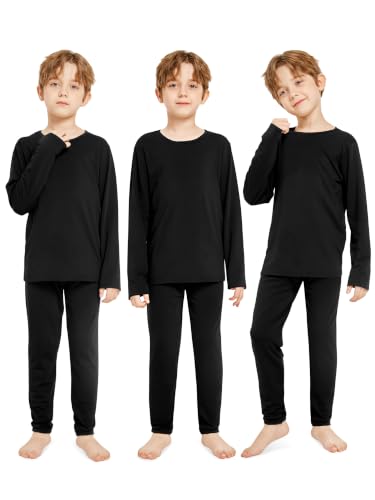 Resinta Kids Boys Thermal Underwear Set - Fleece Lined Base Layers Top & Bottom Toddler Long Johns for Cold Winter - color: Black, Black, Black, size: 5-6X